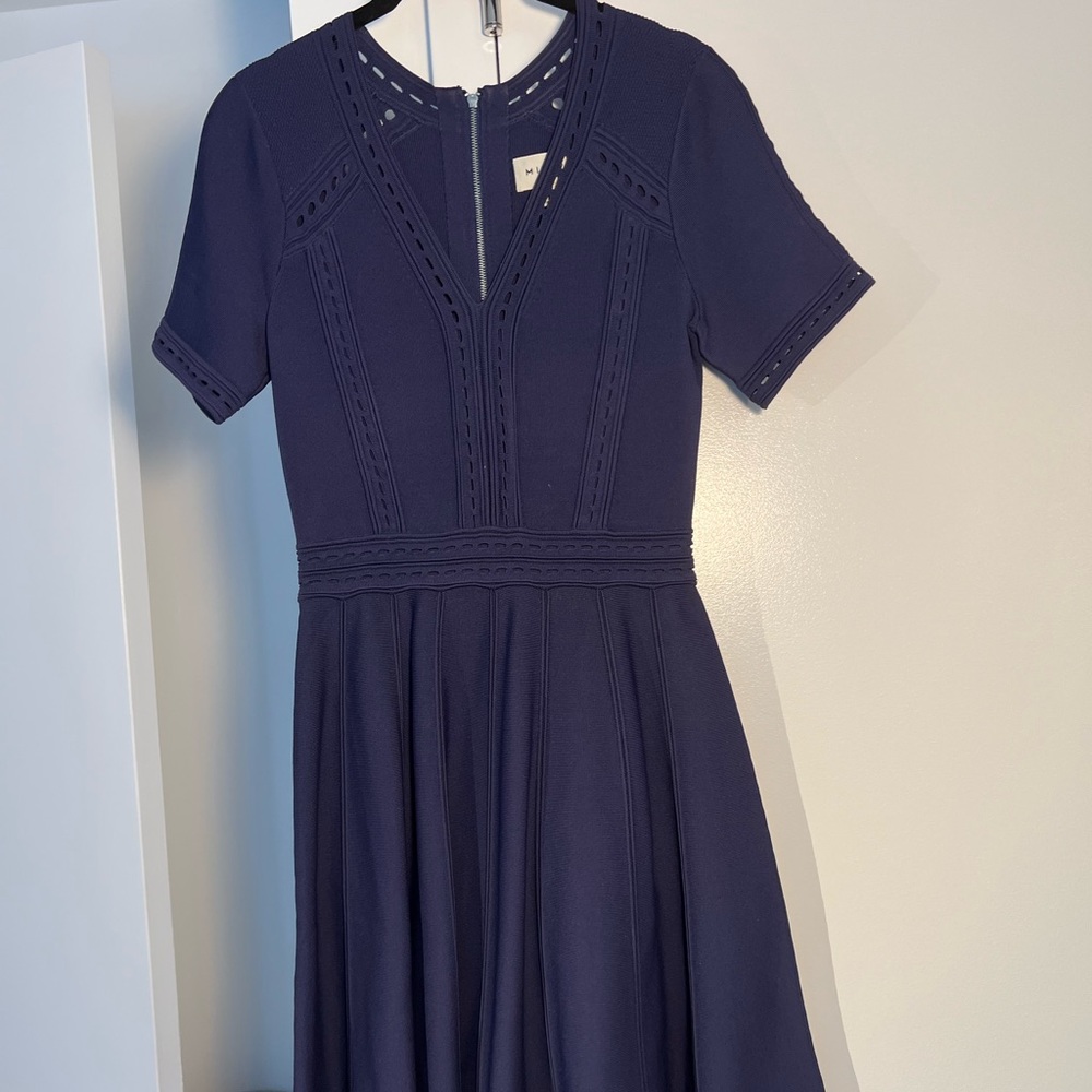 Milly fit and flare dress with cutouts in navy.